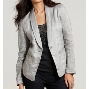 NWT EILEEN FISHER Silver Gray Twinkle Linen Shawl Collar Jacket Size L MSRP $278
